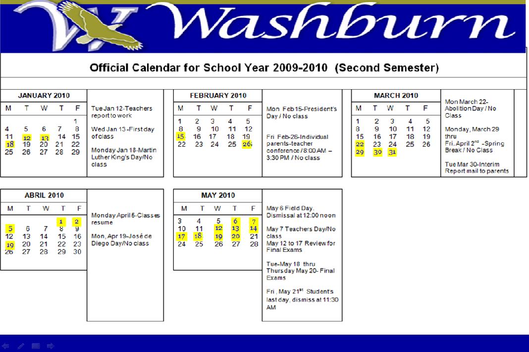 Washburn School Calendar